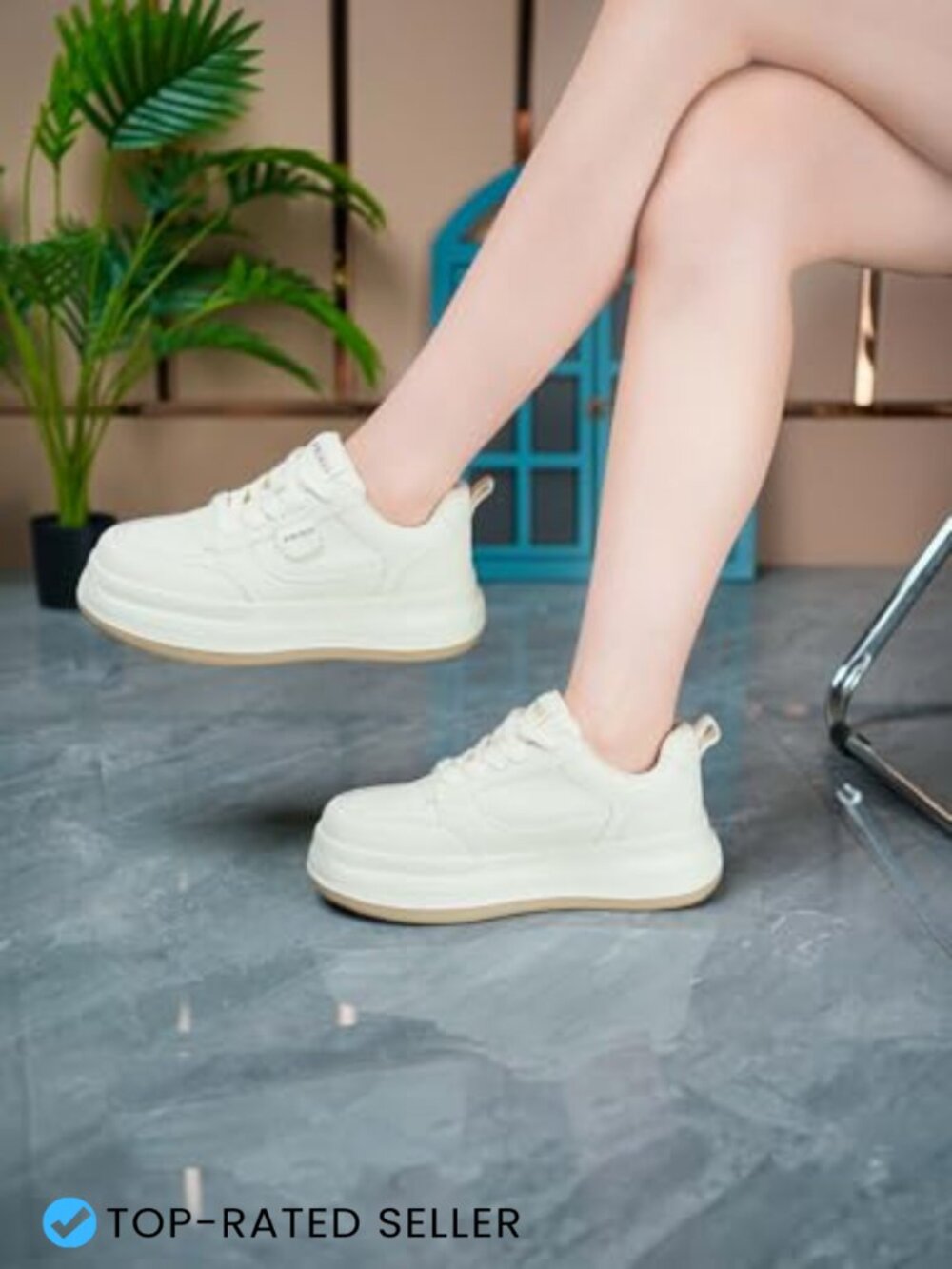Women's Platform Sneakers Lightweight Lace Up Chunky Sole Casual Fashion Shoes - Picture 2 of 7